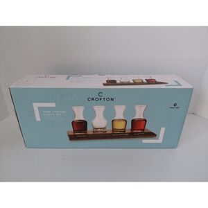 Wine Tasting Flight Set Of 4 Decanter Glasses On Wood board With Chalk Slate New